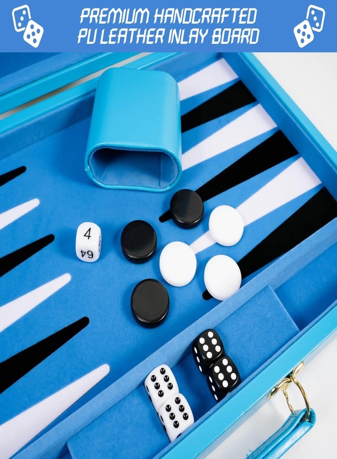 Froggod Travel Backgammon Sets for Adults - 15 Inch Premium Backgammon Set - PU Leather Case with Seamless Flocked Game Surface - Classic Board Games for 2 Player and Gift for Men(Light Blue) - Image 4